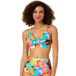 ANNE COLE WOMEN’S EASY TRIANGLE BIKINI SWIM TOP ONLY SIZE D COLOR PLUMERIA NWT